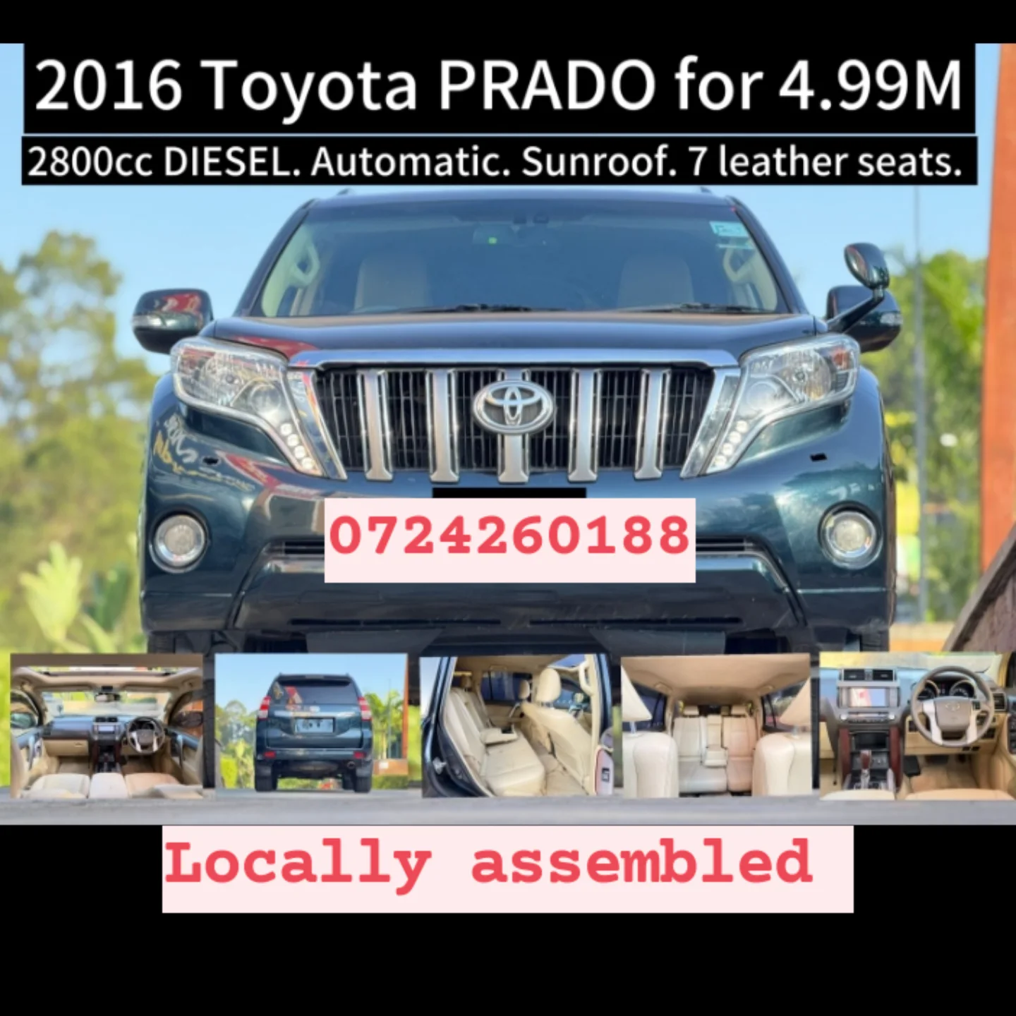 Toyota Prado Diesel sunroof leather 2016 4.98M New Shape QUICK SALE You Pay 30% Deposit Hire purchase installments HP UpTo 70% financing/finance NO CRB STATUS CHECK Trade in OK Local Assembly